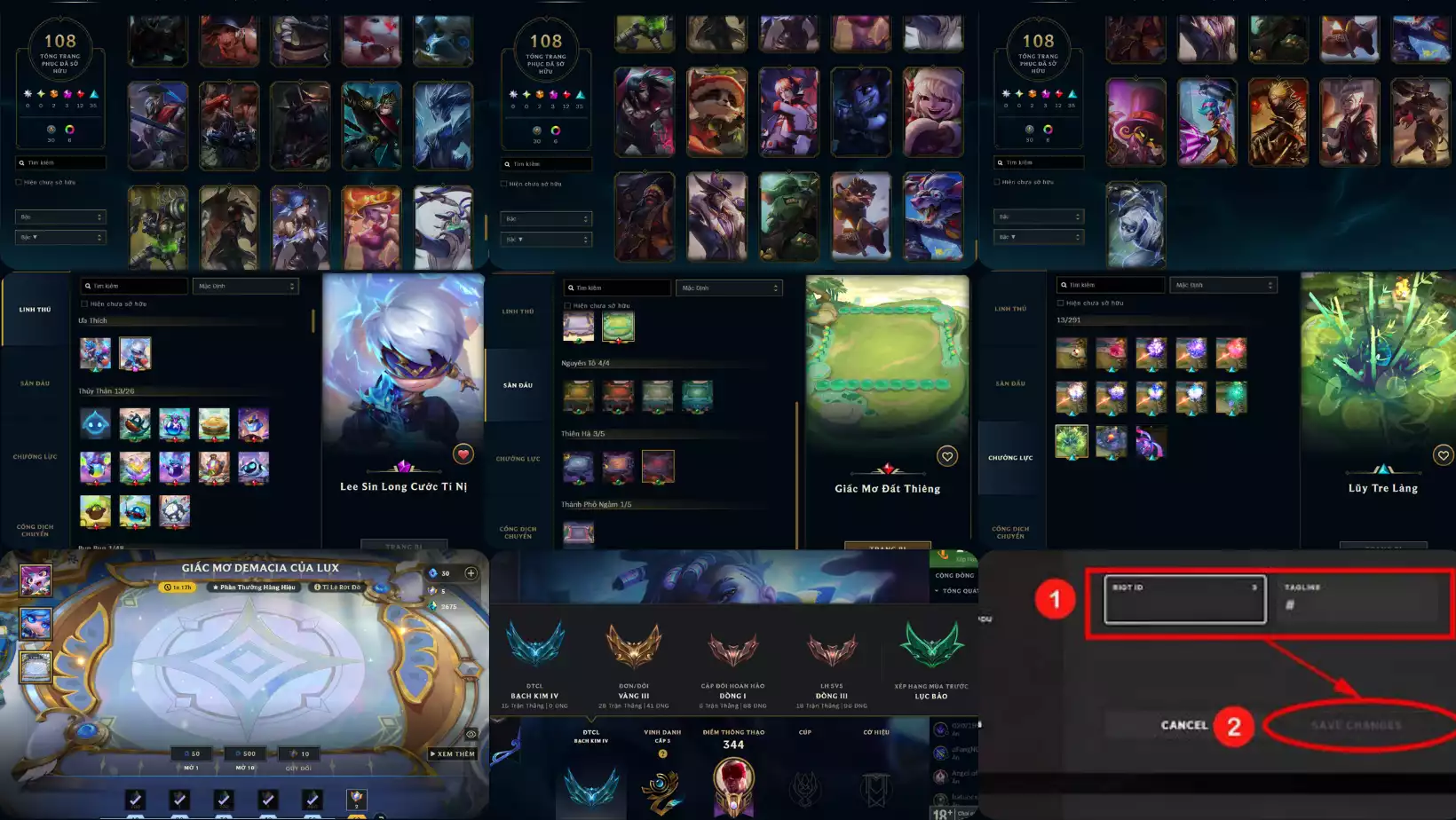 Ảnh TFT LEESIN NLC SAN CHUONG DAY DU DƯ 5HC LOL 108 SKIN FULL TƯỚNG RANK VÀNG